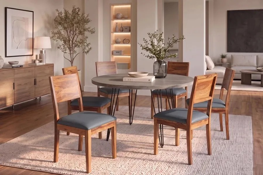 Dizajnová stolička Timber II Sheesham / tmavosivá ekokoža