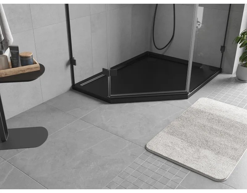 Mexen Flow, päťuholníková sprchová vanička slim 90 x 80 cm, pravá, čierna matná - 46P708090R