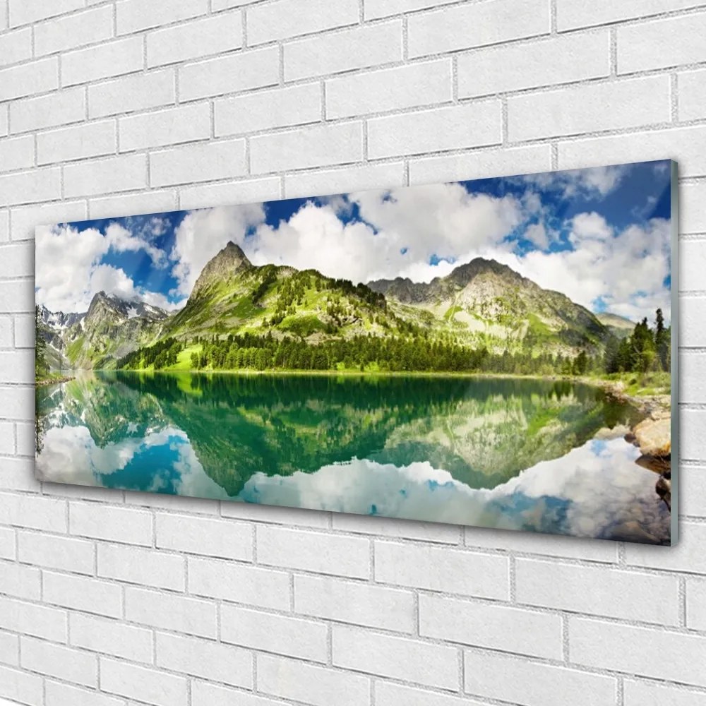 Obraz na akrylátovom skle Hory jazero príroda 125x50 cm
