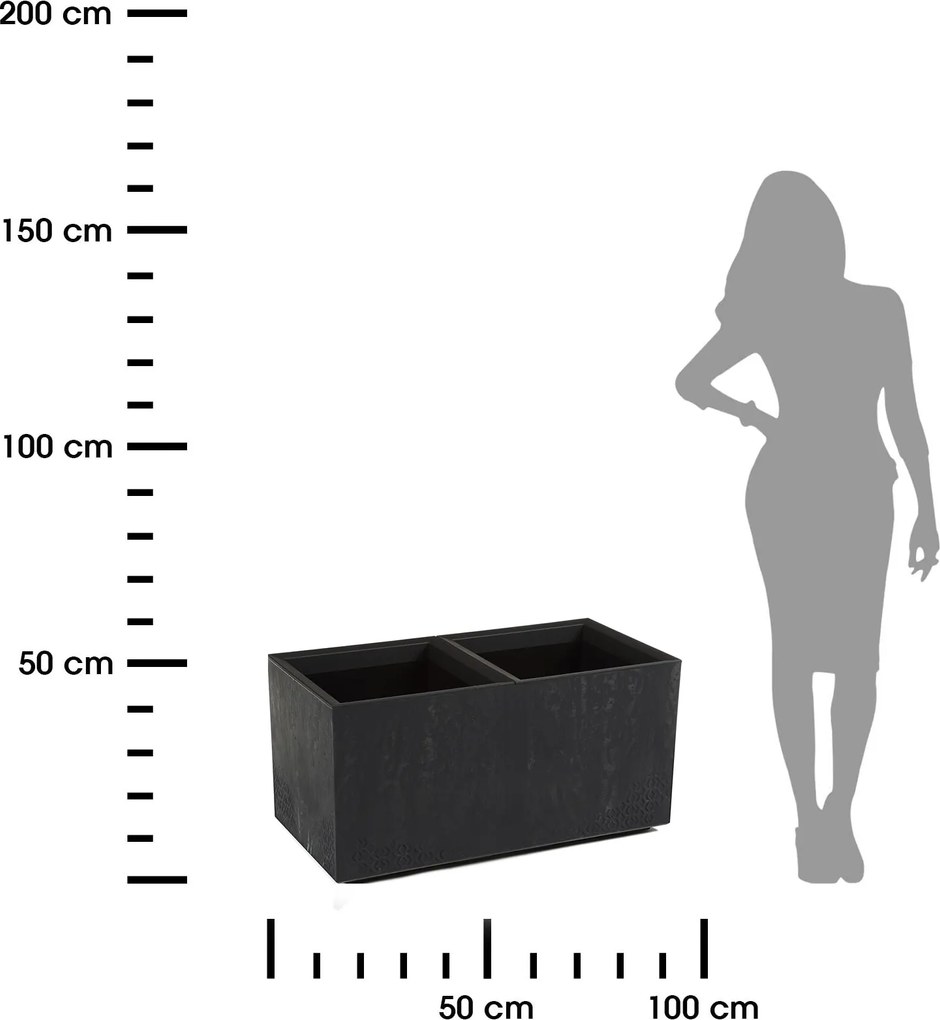 PLASTOVÝ KVETINÁČ NA KOLIESKACH BETONIQUE 39X39X78 CM IMITÁCIA BETÓNU ČIERNA