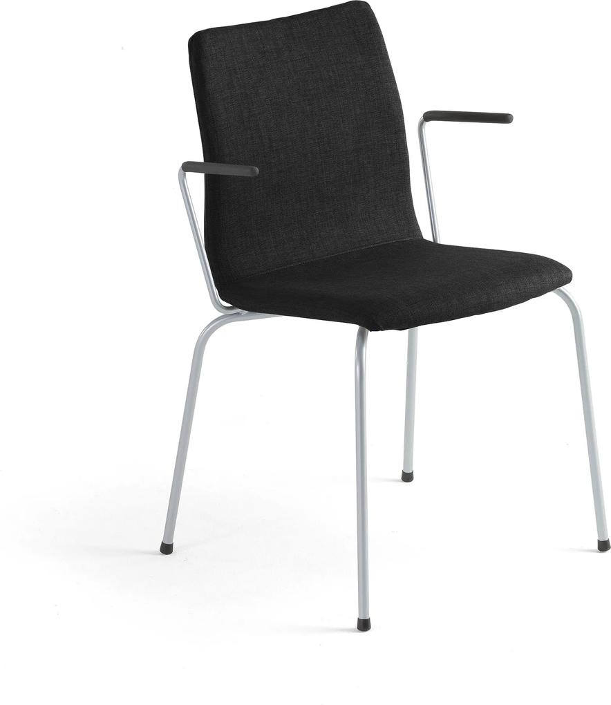 Konferenčná stolička Ottawa, s opierkami rúk, čierna tkanina, šedá