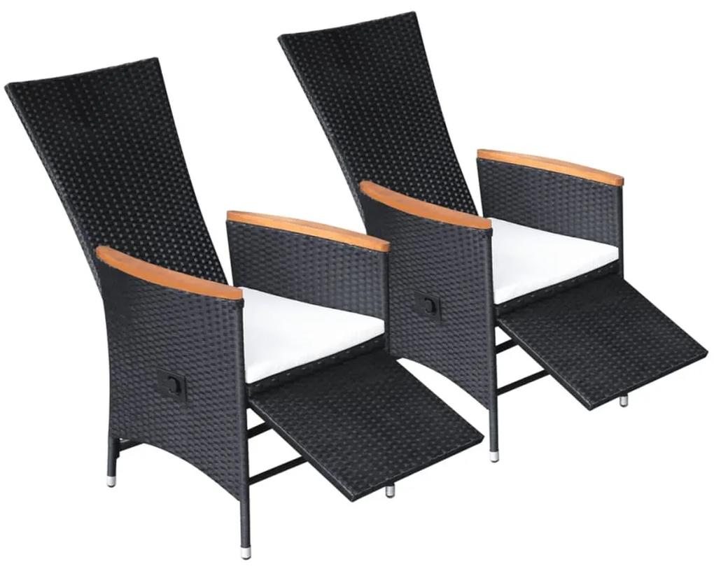 vidaXL Vonkajšie vyklápacie jedálenské stoličky, 2 ks, polyratan a akáciové drevo