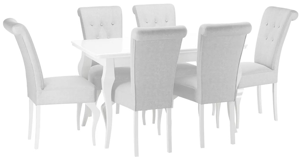 Rozkladací stôl Julia so 6 stoličkami ST63, Dostupné poťahy: Magic Velvet 2217, Farby: biela / biely lesk