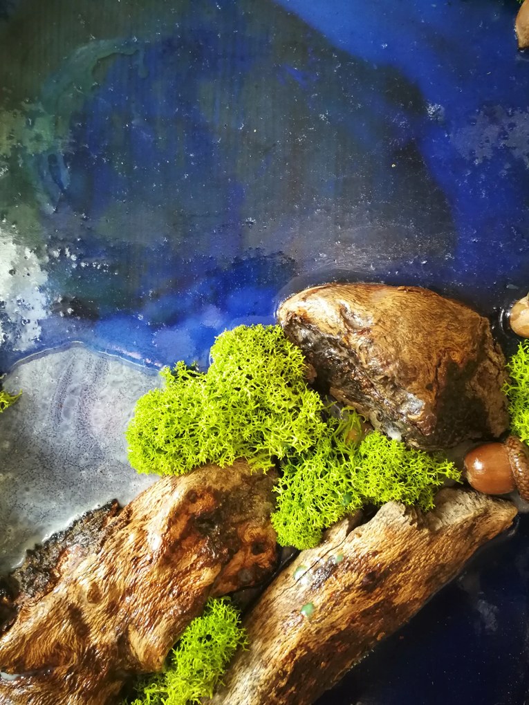 Machový obraz v kombinácii s epoxidovou živicou 40cm x 90cm