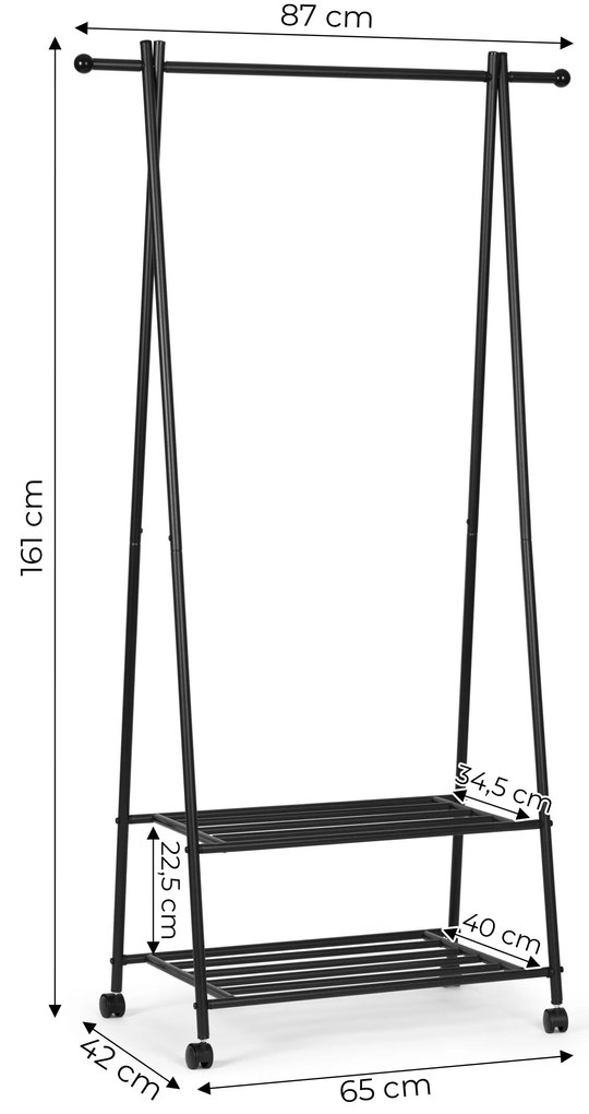 Wellhox Stojan na vešiaky na oblečenie s 2 policami na topánky