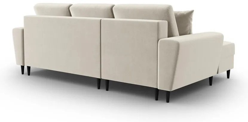 Béžová zamatová rozkladacia/s úložným priestorom rohová pohovka (ľavý roh/s leňoškou) Kyoto – Cosmopolitan Design