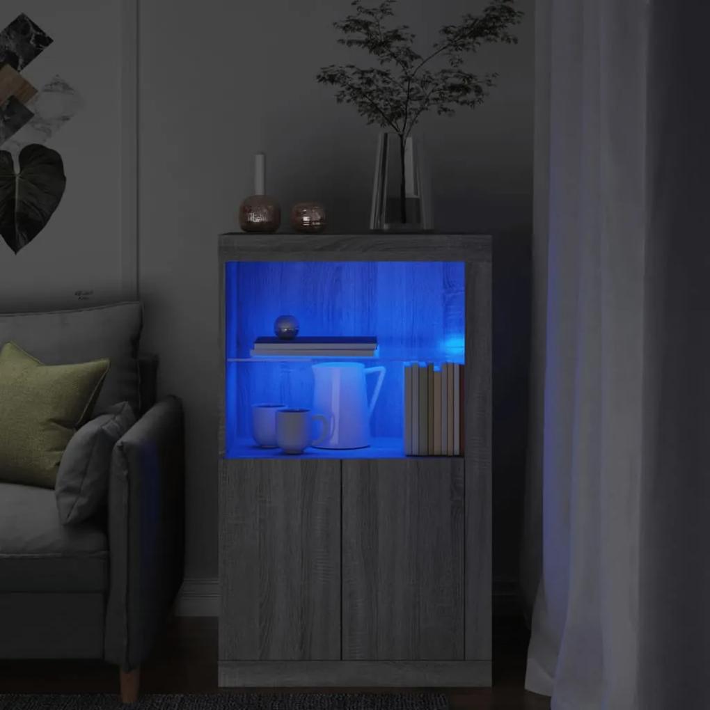 Bočná skrinka s LED svetlami sivá sonoma kompozitné drevo 836628