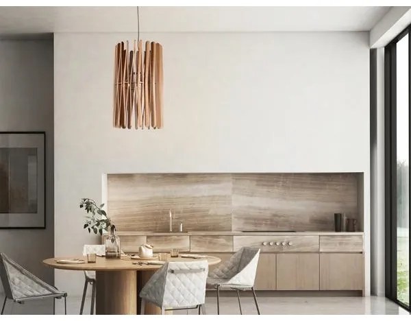 Drevený závesný luster na lanku 1xE27/60W/230V, priemer 38 cm, masív – jaseň/kaučukovník