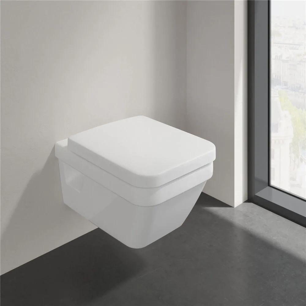 VILLEROY &amp; BOCH Architectura závesné WC s hlbokým splachovaním bez vnútorného okraja (hranatý dizajn), 370 x 530 mm, biela alpská, s povrchom CeramicPlus, 5685R0R1