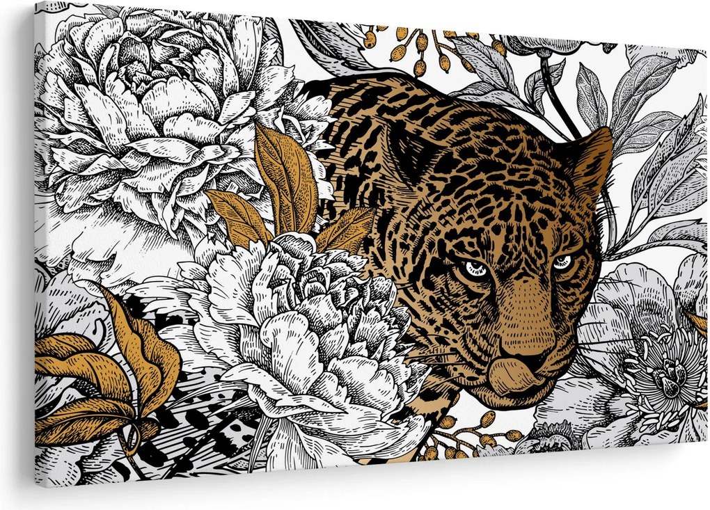 Obraz - Leopard medzi kvetmi (90x60 cm)