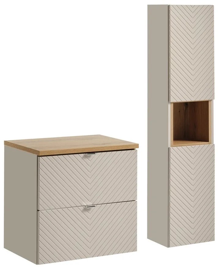 Kúpeľňová zostava Viva Cashmere I s doskou a skrinkami 60 cm kašmírová/dub artisan