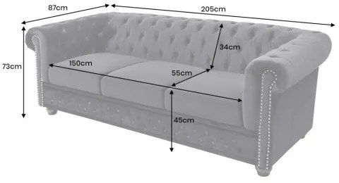 Sedacia súprava 40733 Chesterfield 3-sedenie Zamat Čierna  - Komfort-nábytok