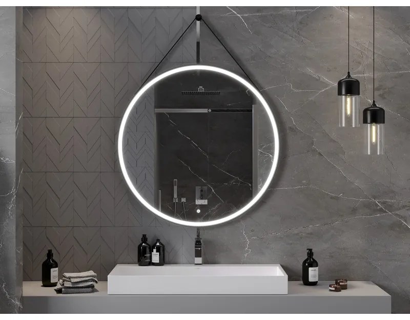 Mexen Reni, LED kúpeľňové zrkadlo s podsvietením 100x100 cm, 6000K, čierny rám, ochrana proti zahmlievaniu, 9812-100-100-611-70