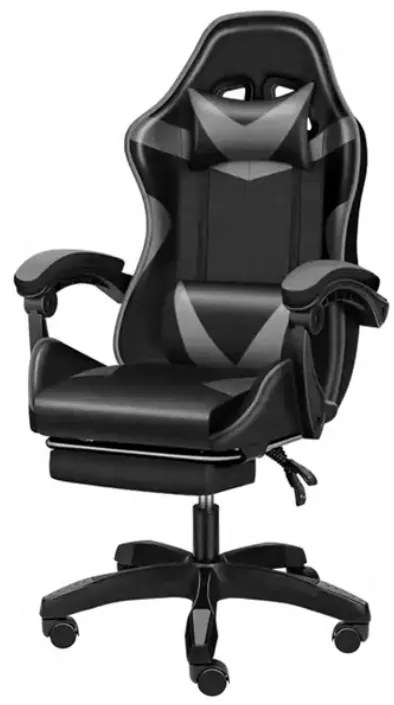 Kancelárska herná stolička s nastaviteľnou opierkou nôh - čierno-sivá