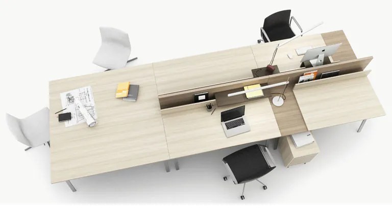 PLAN Výškovo nastaviteľný stôl SINGLE LAYERS, 160x80 cm, 2 motory, s prepážkami, dub prírodný/dub morený