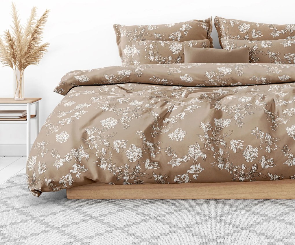 Goldea bavlnené posteľné obliečky - ľalie na hnedom 140 x 200 a 70 x 90 cm