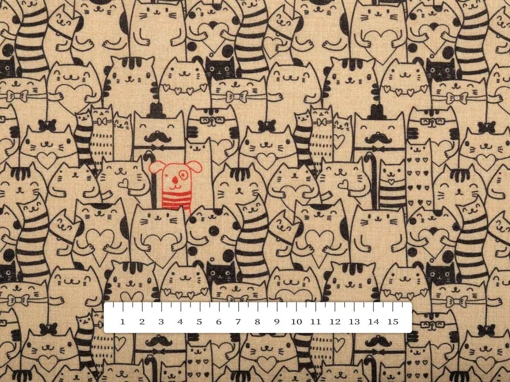 Biante Dekoračný obdĺžnikový obrus PML-093 Pes medzi mačkami na hnedobéžovom 140x220 cm