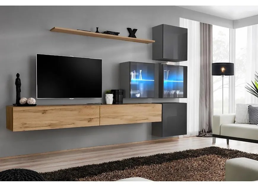 Obývacia stena Switch XIX Sklo +LED  Wotan/Grafit