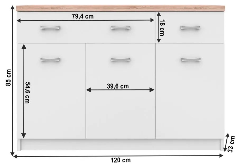 Tempo Kondela Komoda 3d2s, biela/dub sonoma, TOPTY TYP 07
