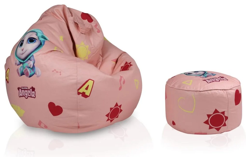 Sedací vak Talking Tom & Friends – detský kresielkový vak s opierkou nôh Farba: R - ružový