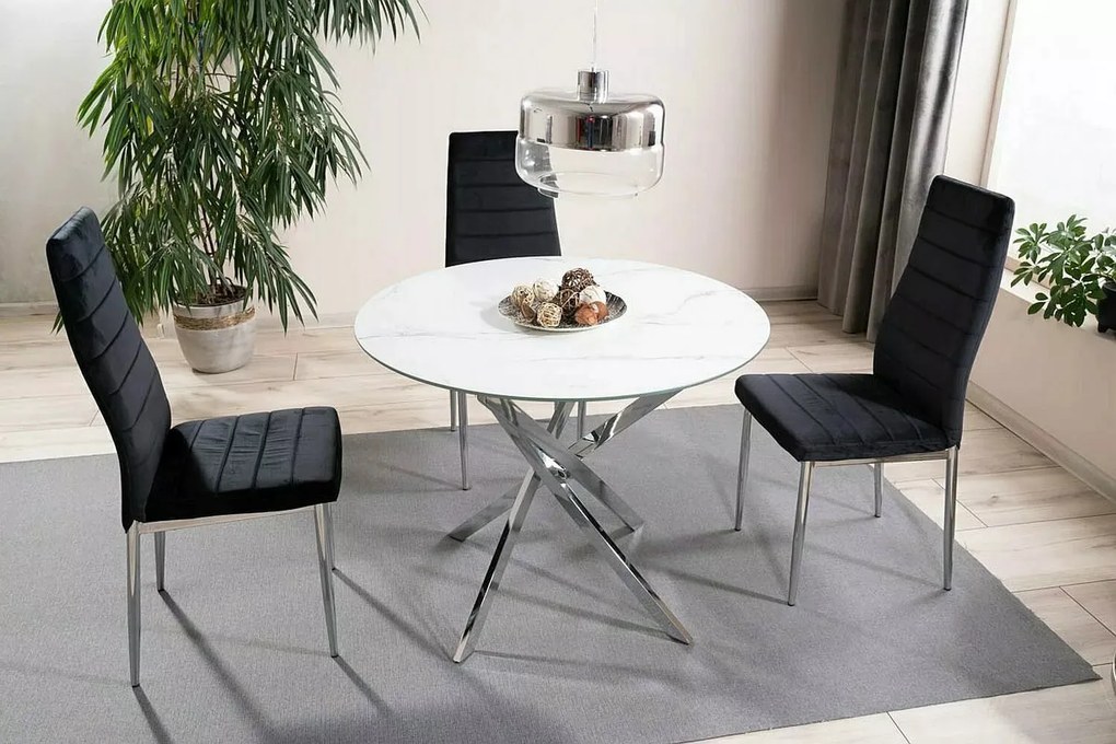 Jedálenský stôl Agis 90 cm biely mramor/chróm