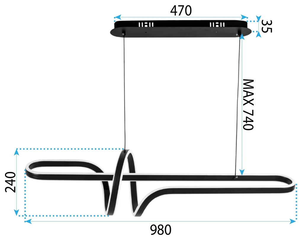 Toolight Toolight, LED stropné osvetlenie 98cm, 100W, 4000K, G038-CP, čierna matná, OSW-06305