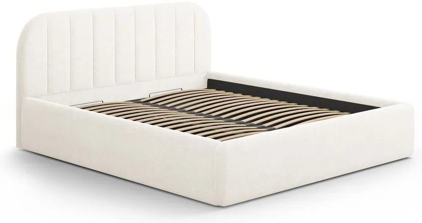 Slonovinová čalúnená dvojlôžková posteľ s úložným priestorom s roštom 200x200 cm Juno – Windsor & Co Sofas