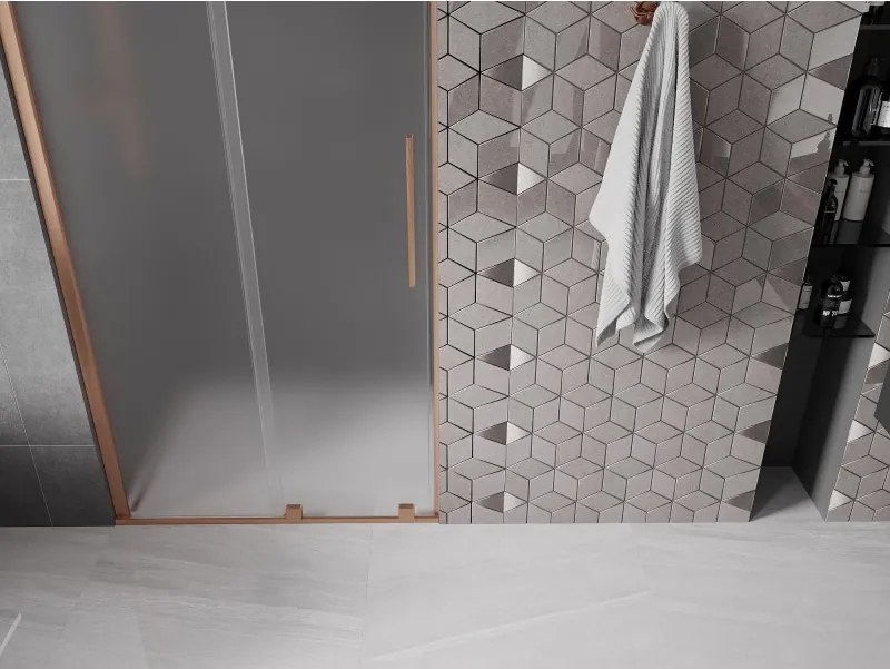 Mexen Velar, posuvné sprchové dvere do otvoru 100 cm, 8mm sklo námraza, medená matná, 871-100-000-31-65
