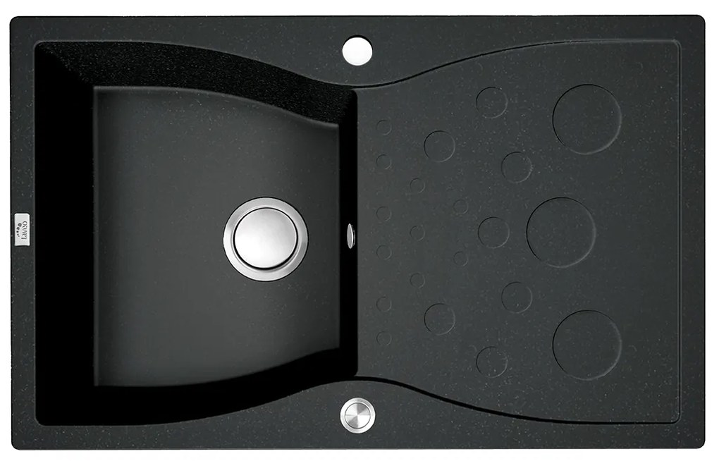 Laveo Molokin, 1-komorový granitový drez 800x500x195 mm s dlhým odkvapkávačom, čierna, LAV-SPO_711T