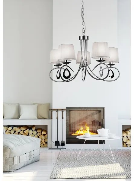 Luster na reťazi ARNIKA 5xE14/40W/230V matný chróm/biela