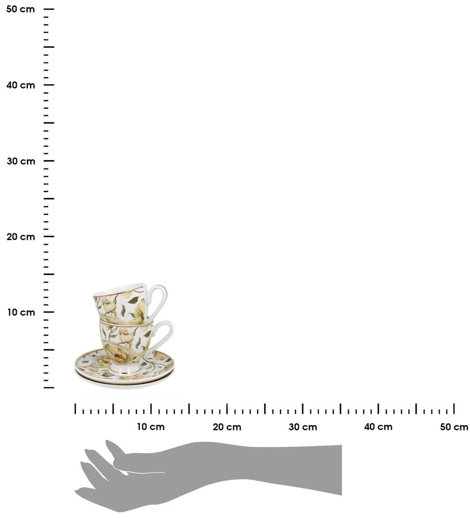 Porcelánová šálka na nohe s podšálkou English Roses White 90 ml sada 2ks