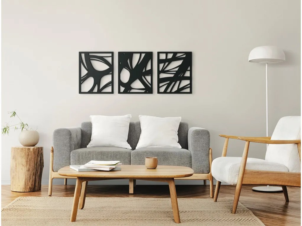 drevko 3-dielny drevený obraz Moderna Rozmer obrazu: 24,5 x 65 cm, Farba dekorácie: Čierna
