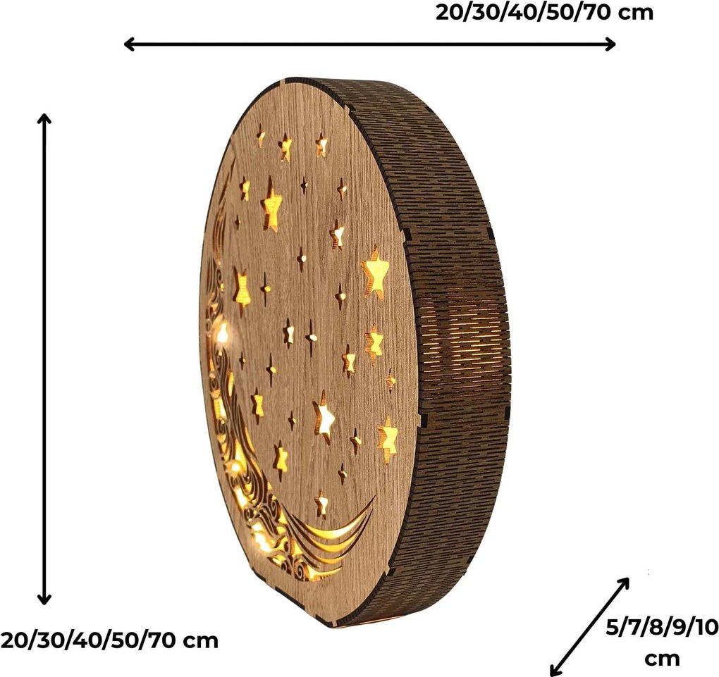 Drevená stolová lampa Mesiac a hviezdy | AURA: HDF - Orech 20 cm 4794-115288 LED0612
