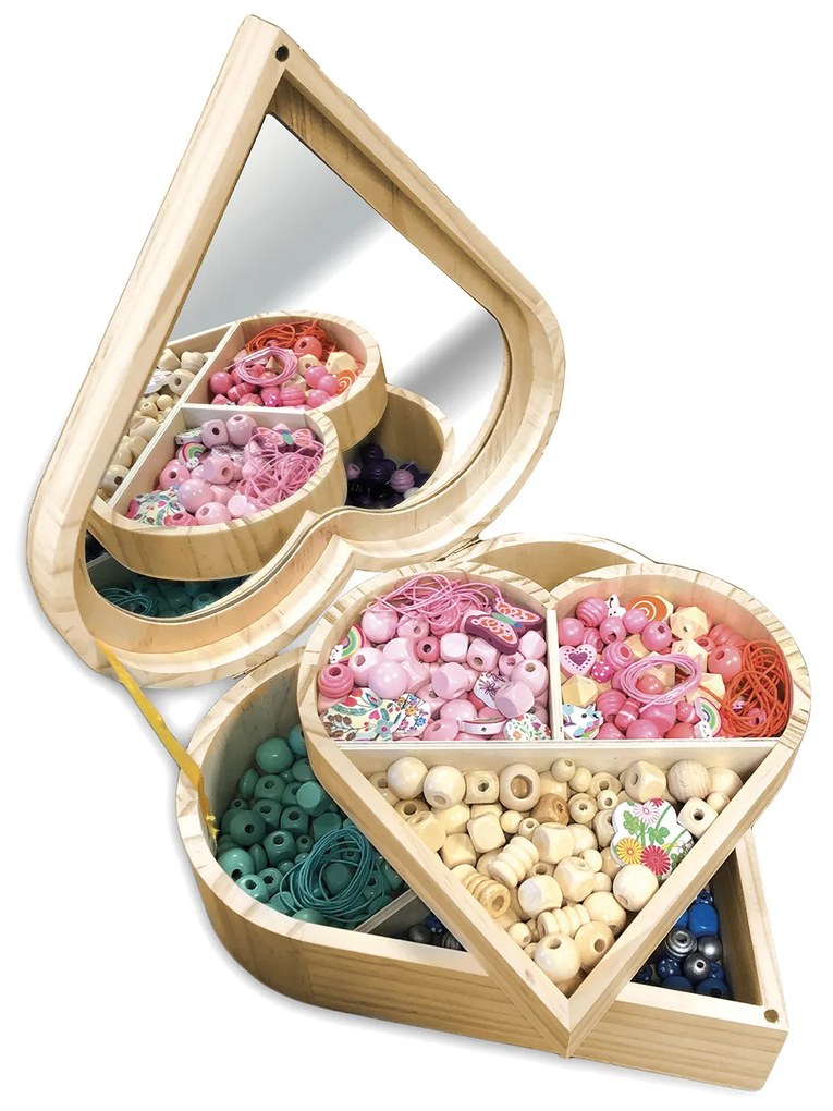 Koráliky mnohých tvarov v drevenej krabičke - Srdce