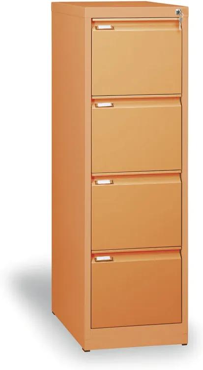 Kovová kartotéka A4, 4 zásuvky, oranžová