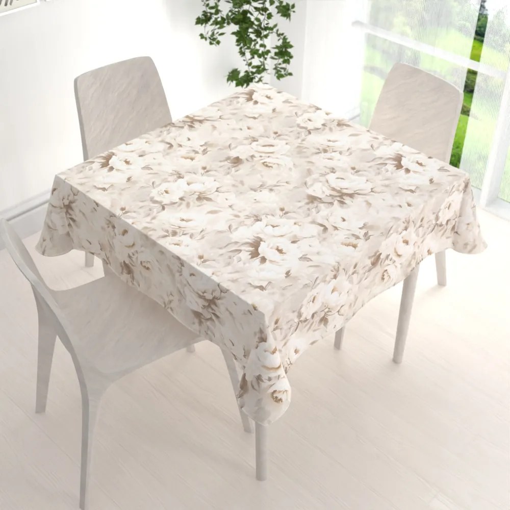 Biante Bavlnený štvorcový obrus Sandra SA-519 Pivonky na béžovom 40x40 cm