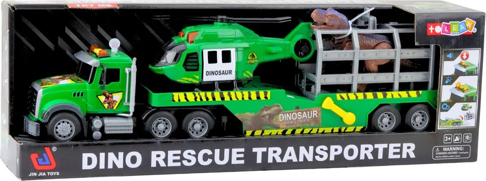 LEAN Toys Súprava nákladných vozidiel Helikoptéra v klietke so svetovými zvukmi dinosaurov Zelená
