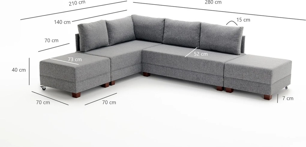 Rohová rozkládací pohovka Fly 280 cm se stolky antracit levá