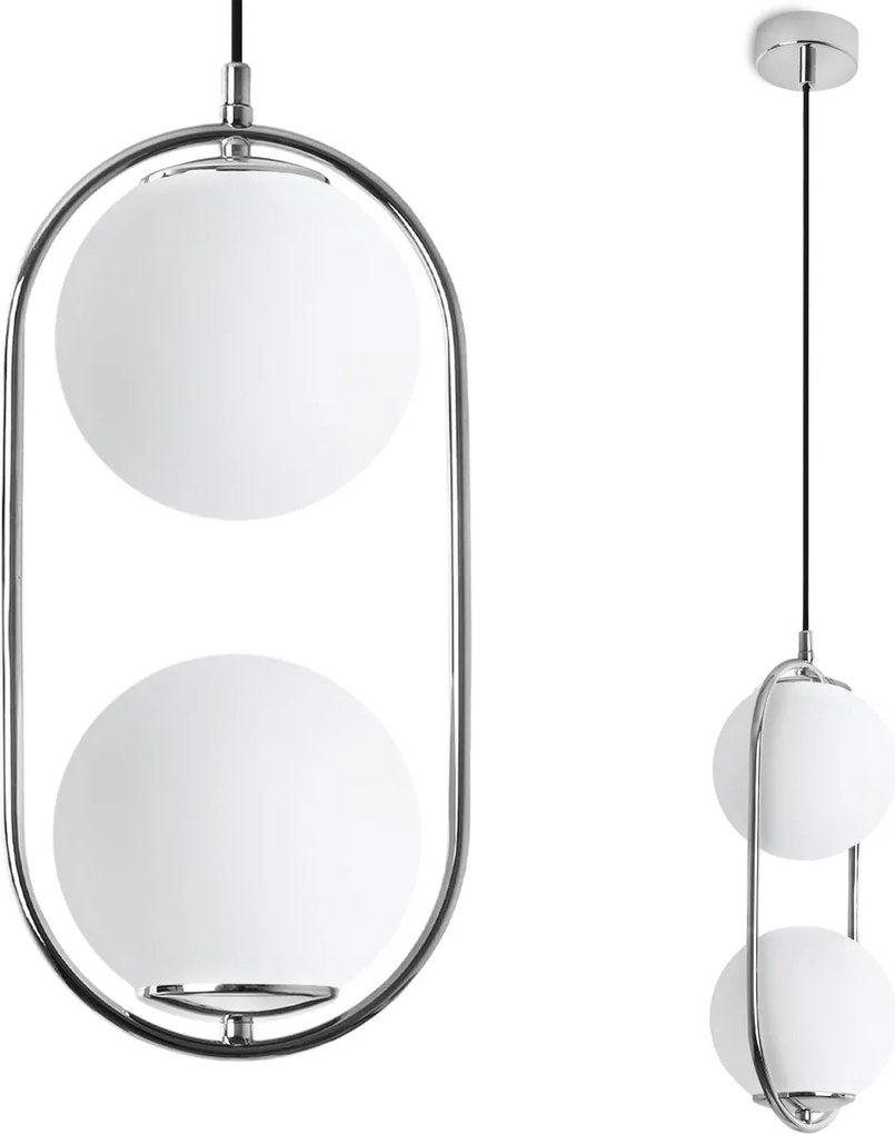 Závesné svietidlo Florence, 2x biele sklenené tienidlo, ch, U