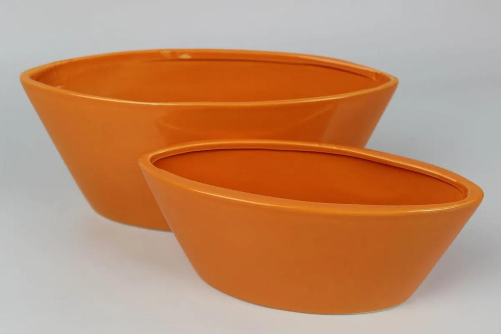Oranžové keramické kvetináče v tvare lodičky 2-set