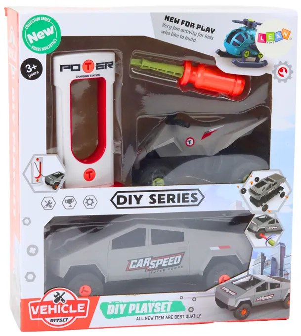 LEAN TOYS Moderné auto so štvorkolkou na demontáž DIY – sivá