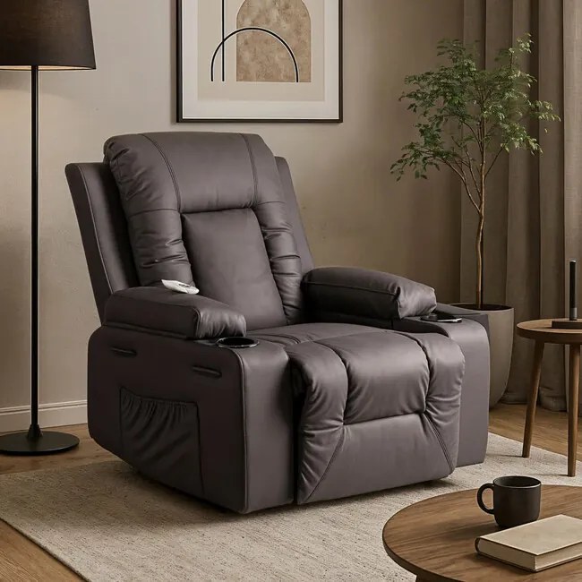 Polohovacie masážne kreslo Falcon hnedá ekokoža