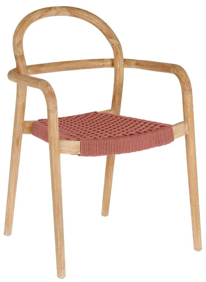 Záhradná stolička z eukalyptového dreva s výpletom v terakotovej farbe La Forma Sheryl