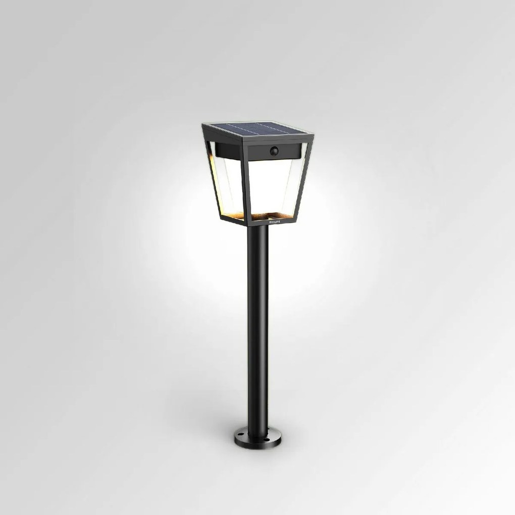 Philips Nissa UltraEfficient solárny LED stĺpik, senzor, čierna, 1,8 W, 250/25 lm, 3000 K