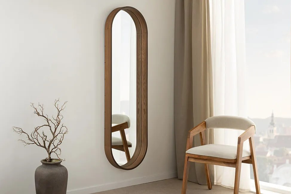 Oválne zrkadlo CAPSO – Orechový dekor (50x165 cm)