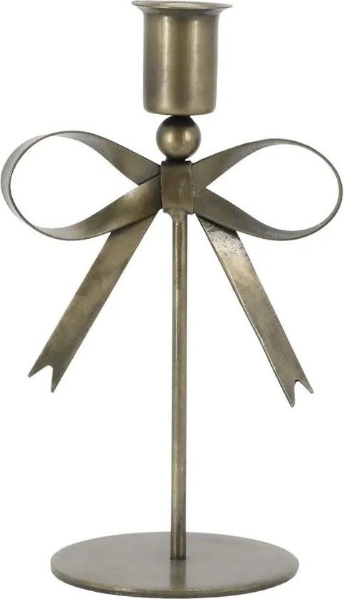 Mosadzný antik svietnik s mašľou Bow Antique – 10,5*7,5*18 cm