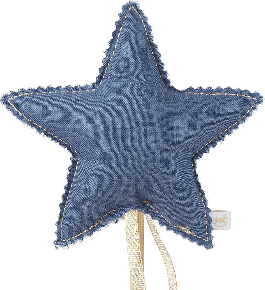 Ľanový čarovný prútik džínsový so zlatom