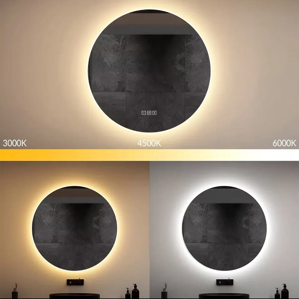 Rea Round, okrúhle LED zrkadlo s ryhovaným rámom 60 cm + bluetooth, HOM-06509