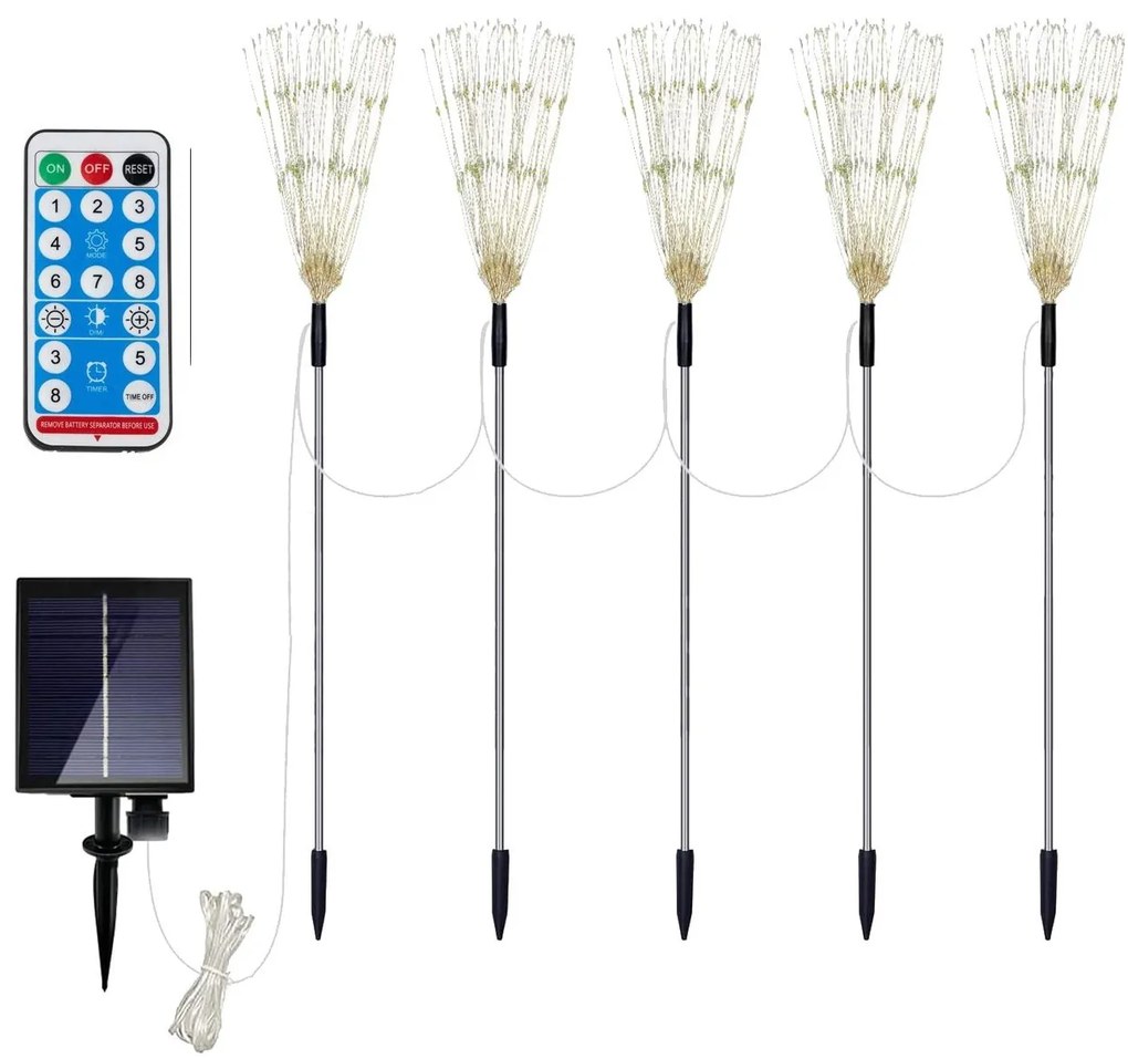 Bluegarden Toolight, LED solárna lampa 90 cm s diaľkovým ovládaním 5ks P60164, strieborná, OGR-05694