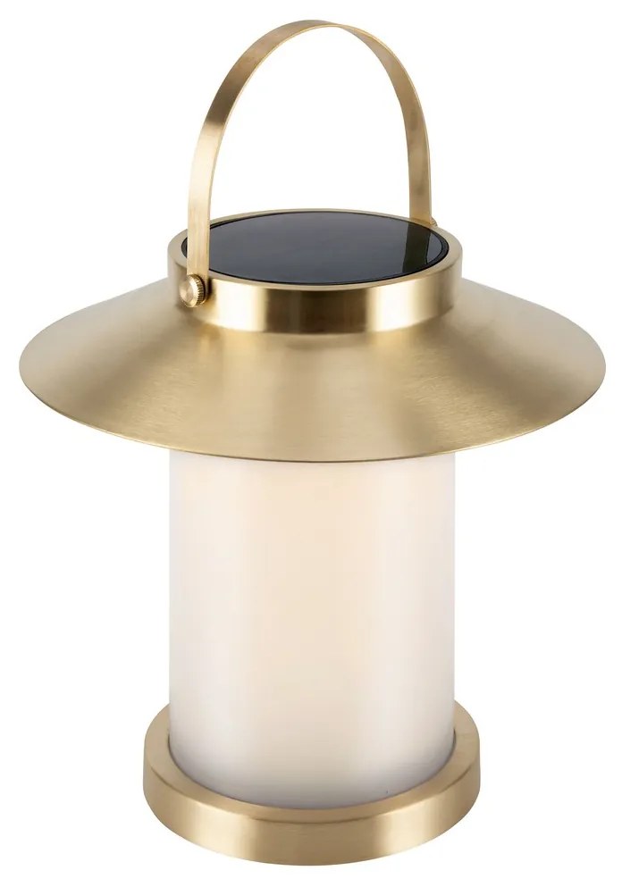 NORDLUX Solárna prenosná vonkajšia LED lampa TEMPLE, teplá biela, 22 cm, mosadz